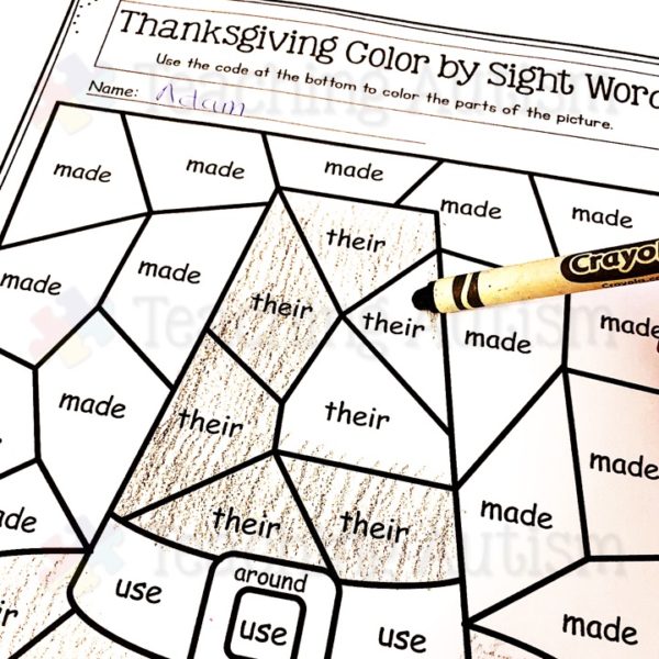 Thanksgiving Colour by Sight Word