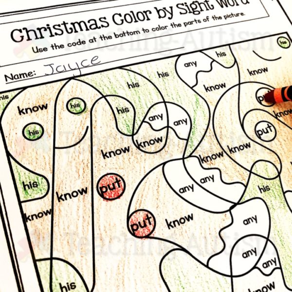 Christmas Colouring by Sight Word