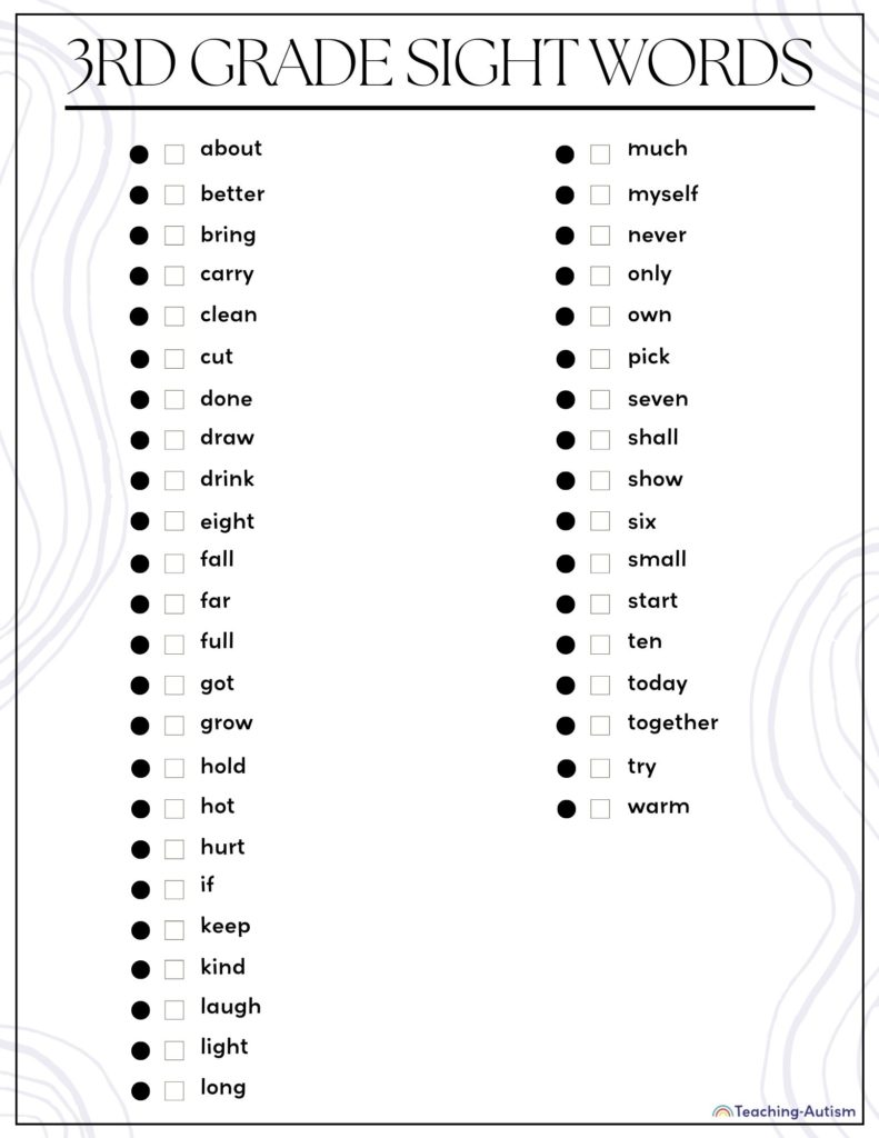 3rd Grade Sight Words Checklist
