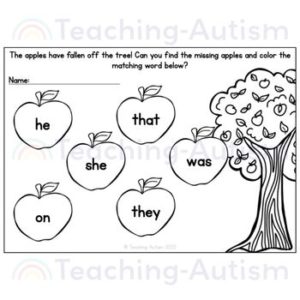 Apple Primer Sight Words Activity