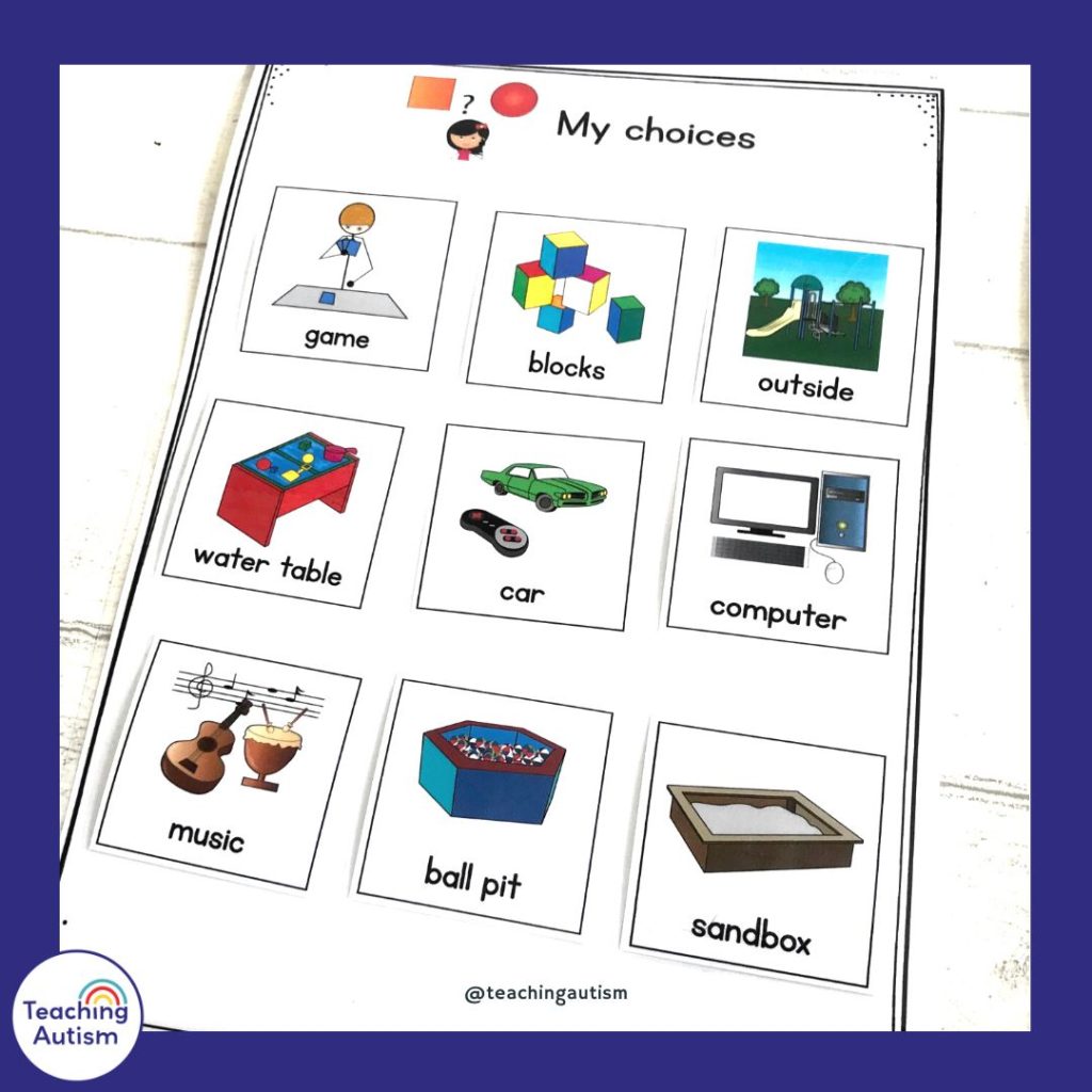 Autism Visuals Choice Board