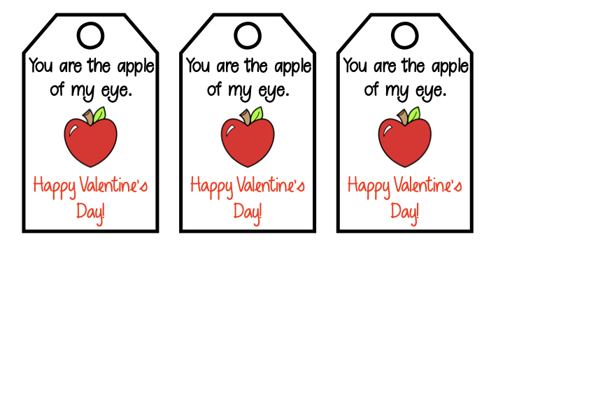 you are the apple of my eye kids valentine gift label