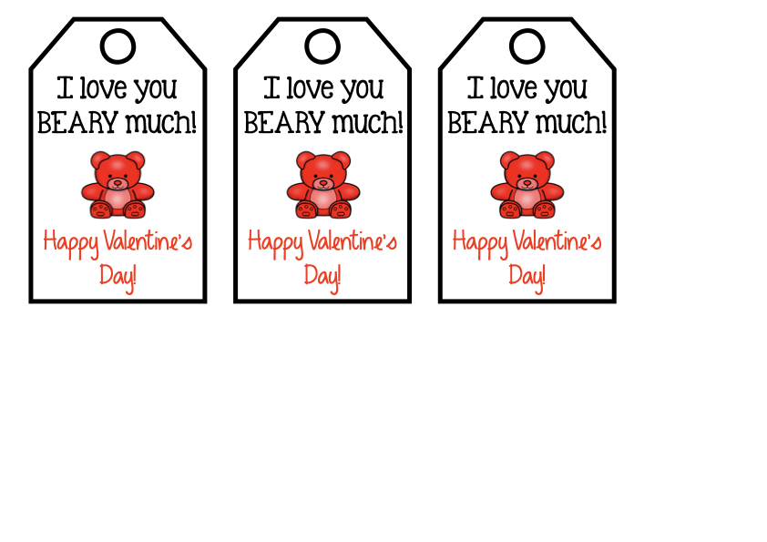 I love you beary much kids valentine gift label