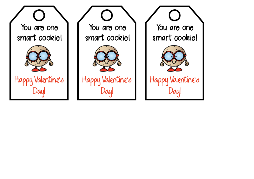 kids valentine gift label for one smart cookie