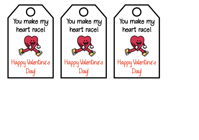 you make my heart race valentines gift tag for kids
