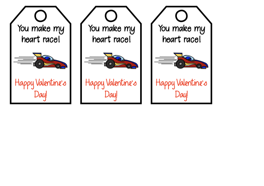 you make my heart race car themed valentines gift tag for kids