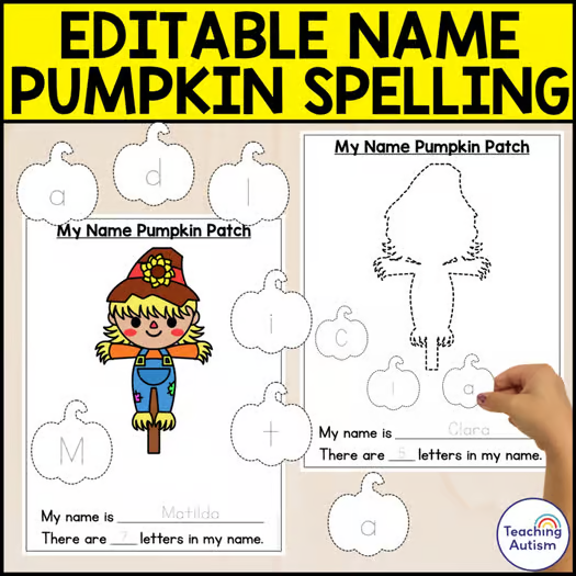 Editable Name Scarecrow and Pumpkin Spelling