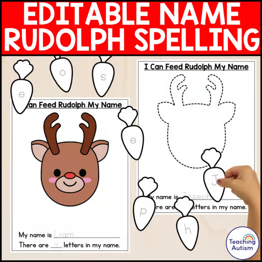 Editable Rudolph Name Spelling Craft