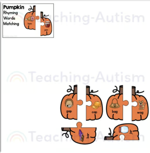 Pumpkin Rhyming Words Task Box