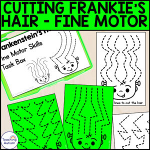 Cutting Frankenstein's Hair Fine Motor Skills