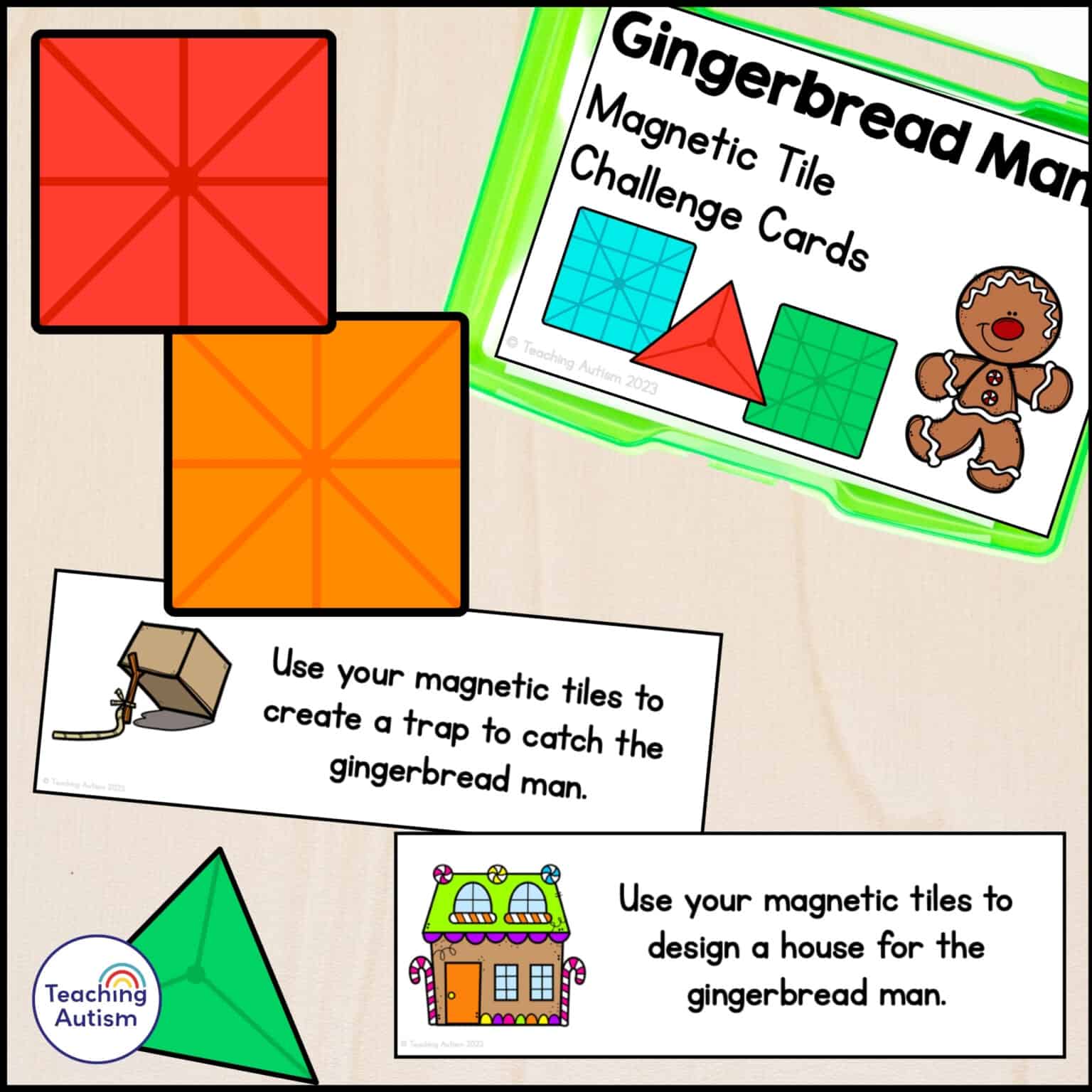Free Gingerbread Man Magnetic Tiles Challenge Cards - Teaching Autism
