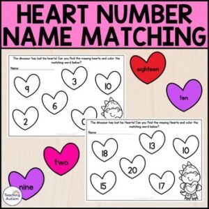 Valentine's Number to Number Name Matching 0-20 Activity Hunt