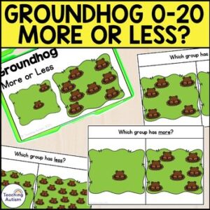 Groundhog More or Less Task Box | Groundhog Day Math Activities