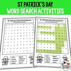 St Patrick's Day Literacy Centers, Word Search Activities