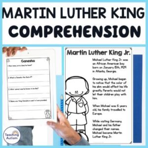 Martin Luther King Jr Reading Comprehension Passages and Questions