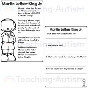 Martin Luther King Jr Reading Comprehension Passages and Questions