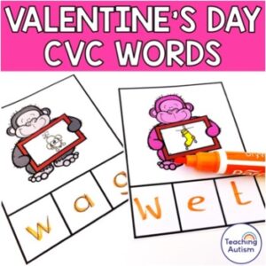 Valentine's Day Literacy Activities CVC Word Task Cards