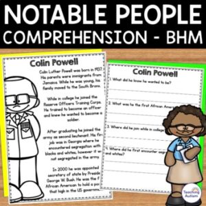 Black History Month Notable People Reading Comprehension Worksheets