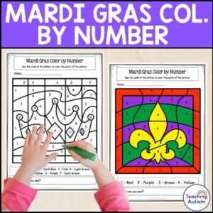 Mardi Gras Color by Number | Mardi Gras Theme Math Worksheets