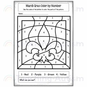 Mardi Gras Color by Number | Mardi Gras Theme Math Worksheets