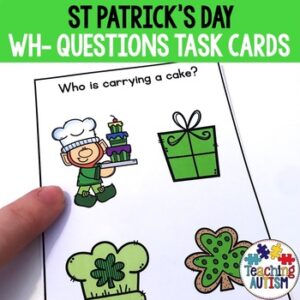 Wh Questions for Speech Therapy Task Cards, St Patrick's Day