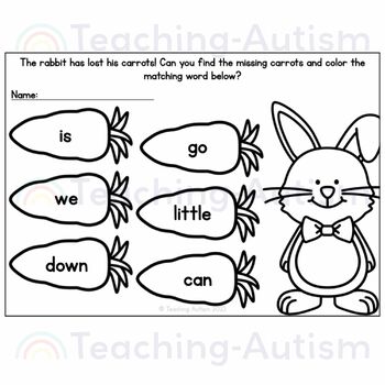 Pre Primer Sight Words | Easter Sight Word Worksheets