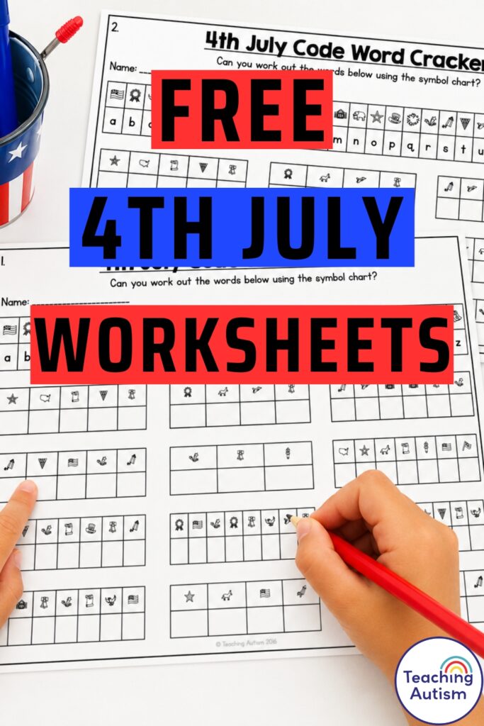 Free 4th of July Worksheets for Kids | Patriotic Code Word Cracker Activities