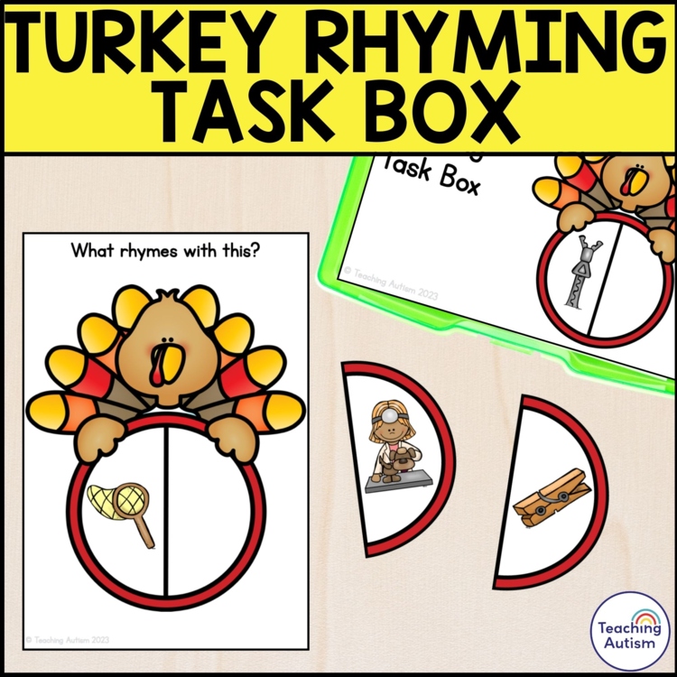 Turkey Rhyming Task Box | Rhyming Task Box for Special Education