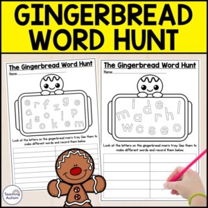 Gingerbread Word Hunt Worksheets | Gingerbread Man No Prep Worksheets