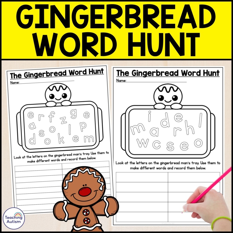 Gingerbread Word Hunt Worksheets | Gingerbread Man No Prep Worksheets