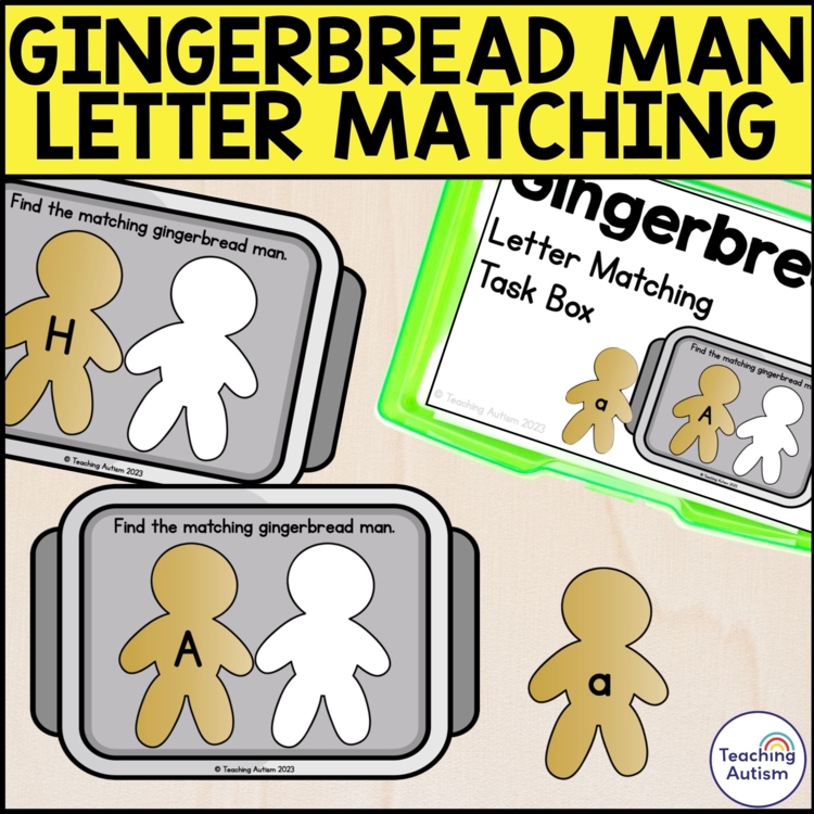 Gingerbread Letter Matching Task Box | Gingerbread Man Task Box