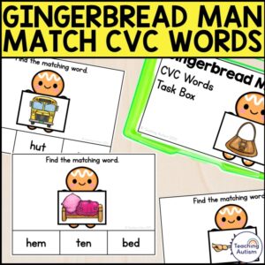 Gingerbread Man CVC Words Task Box | Matching CVC Words to Pictures