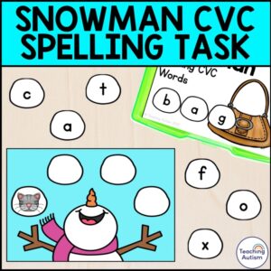 Snowman CVC Words Spelling Task Box | Winter Task Boxes for Special Education
