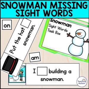 Snowman Missing Sight Word Sentences Task Box | Winter Sight Word Task Boxes