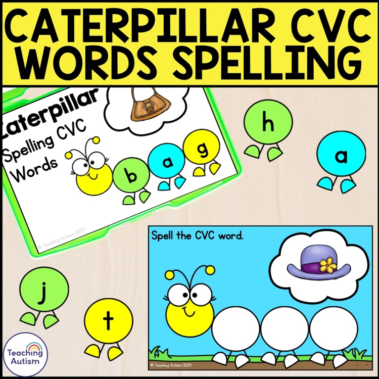 Caterpillar Spelling CVC Words Task Box | Bugs and Insects CVC Activities