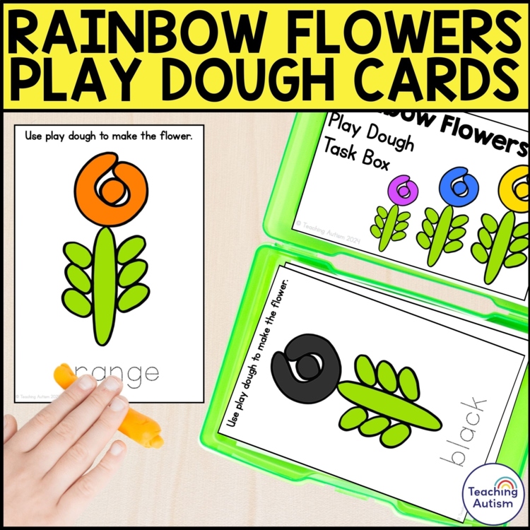 Rainbow Flower Play Dough Task Cards | Color Dough for Special Education
