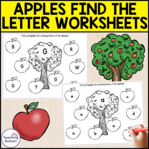 Apples Alphabet Recognition Worksheets | Apple Find the Letter Worksheets