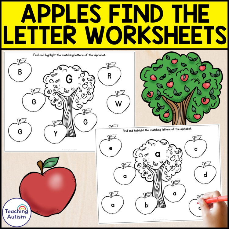 Apples Alphabet Recognition Worksheets | Apple Find the Letter Worksheets