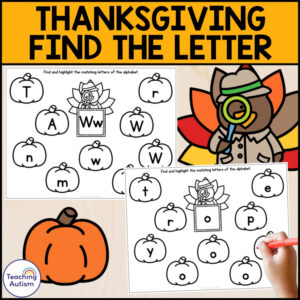 Thanksgiving Alphabet Recognition | Turkey Find the Letter Worksheets