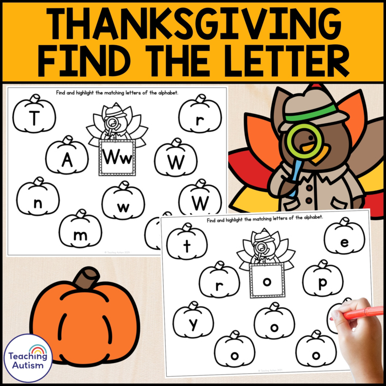 Thanksgiving Alphabet Recognition | Turkey Find the Letter Worksheets