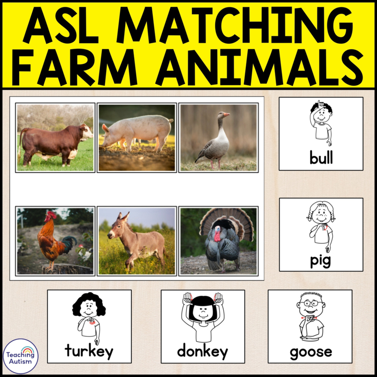ASL Farm Animals Matching Activity | American Sign Language Activities ...