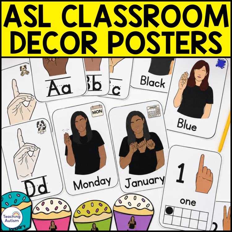 ASL Classroom Decor Posters | American Sign Language Visual Supports for Special