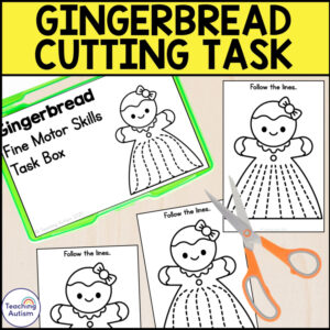 Cutting Gingerbread Fine Motor Skills Task Box | Scissor Cutting Practice