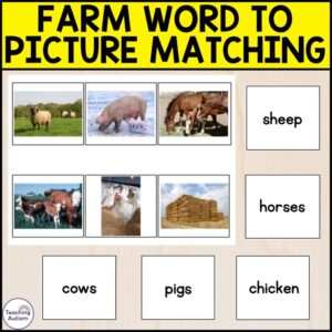 Farm Word to Picture Matching | Farm Literacy Activities for Special Education