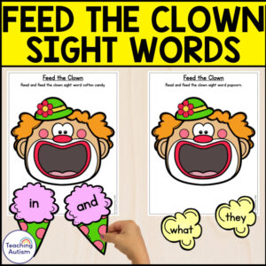Feed the Clown Pre-Primer and Primer Sight Word Activities