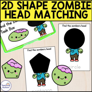 2D Shape Zombie Head Matching Task Box | Halloween Math & Fine Motor