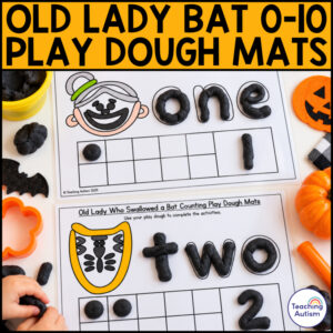 Old Lady Bat Play Dough Ten Frames | Halloween Math Counting Mats Special Ed