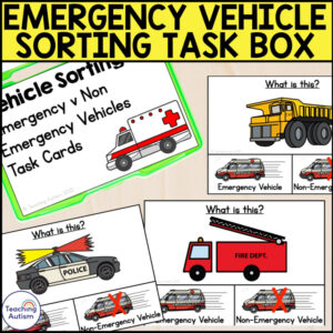 Emergency vs Non-Emergency Vehicle Task Cards | Community Helpers Sorting