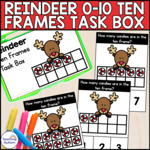 Reindeer Ten Frames Task Cards | Christmas Counting Task Box Special Education