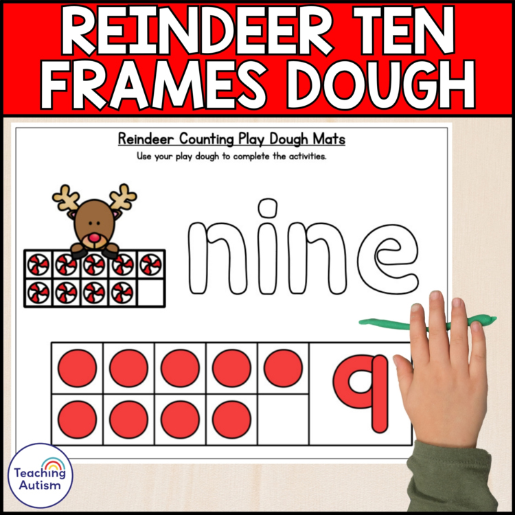 Reindeer Ten Frame Play Dough Mats | Christmas Counting Activity for Special Ed